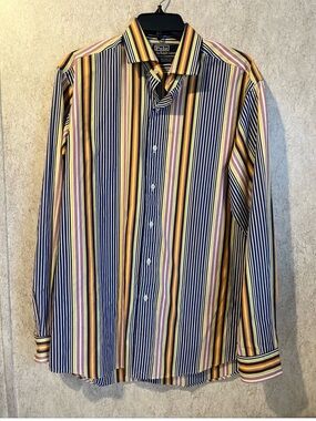 Vintage Ralph Lauren Western Blue & Yellow Striped 100% cotton Men's Shirt Med